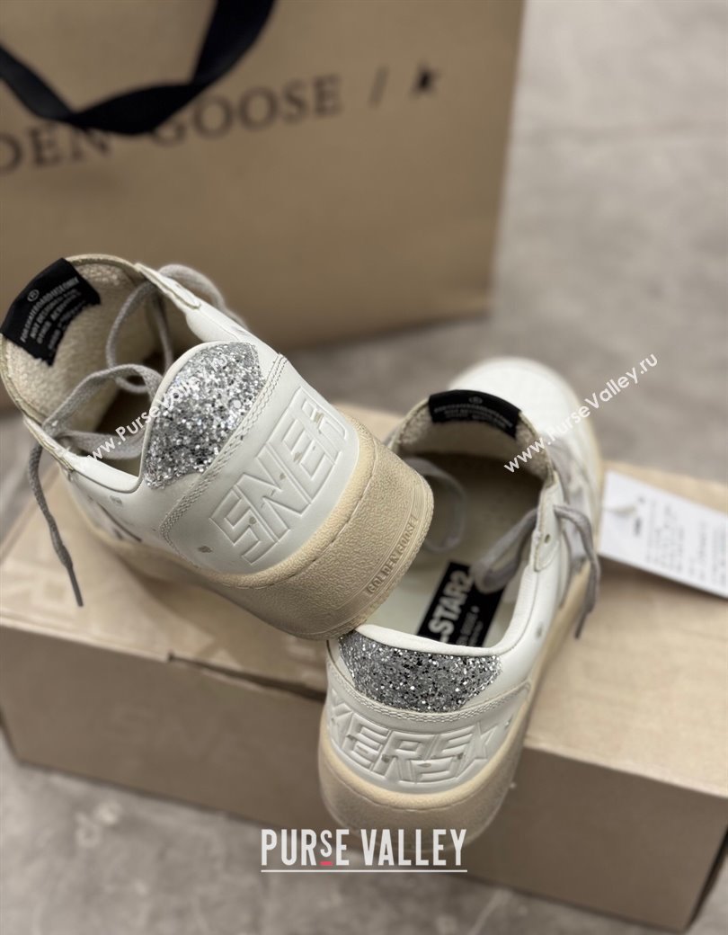 Golden Goose Womens Ball Star 2 Sneakers with silver leather star and silver glitter heel tab 2025 0221 (13-250221012)