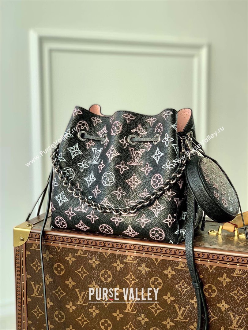 Louis Vuitton Bella Bucket Bag in Perforated Mahina Calfskin M21096 Black/Multicolor 2025 (KI-250121010)