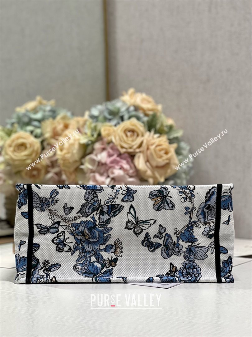 Dior Medium Book Tote Bag in White and Pastel Midnight Blue Toile de Jouy Mexico Embroidery 2023 (DL-23122929)