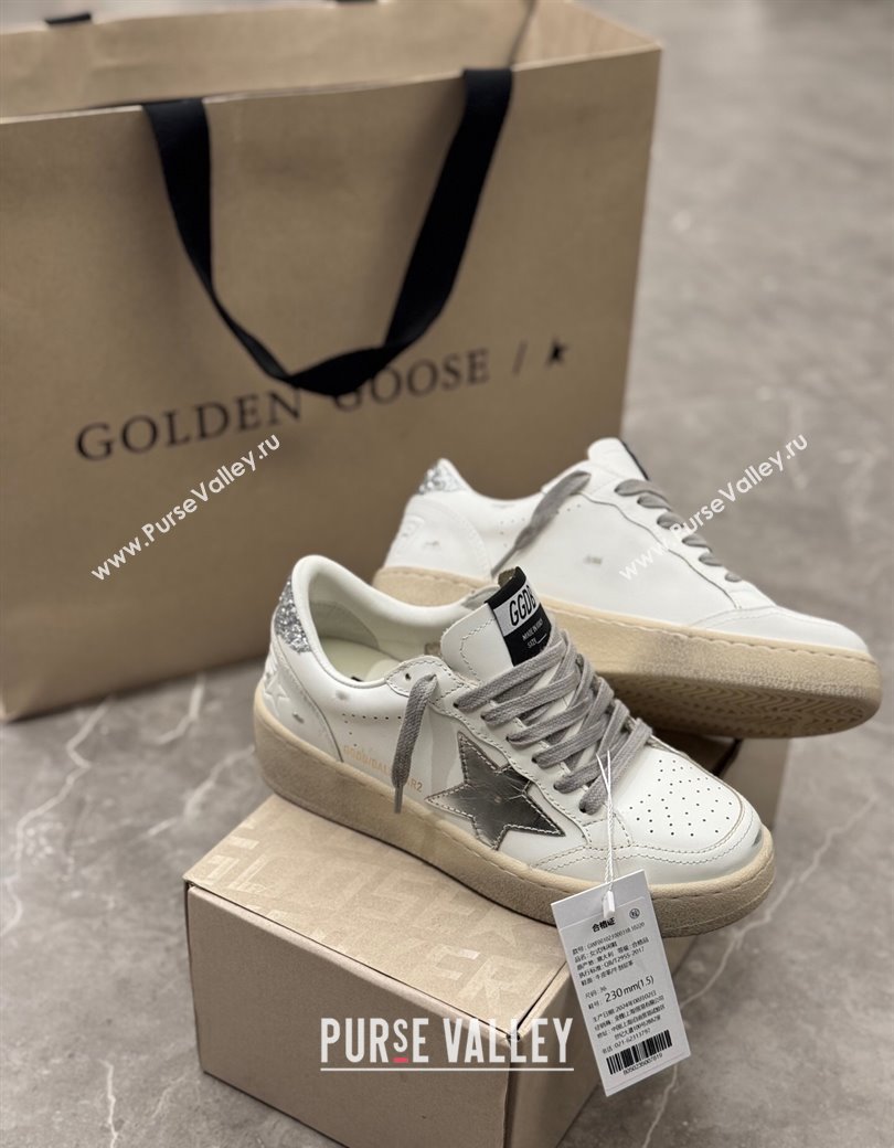Golden Goose Womens Ball Star 2 Sneakers with silver leather star and silver glitter heel tab 2025 0221 (13-250221012)