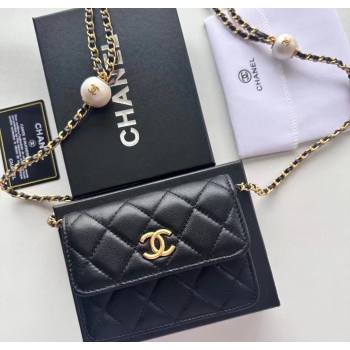 Chanel Lambskin Clutch with Chain and Pearls Black 2025 0618 (99-250618004)