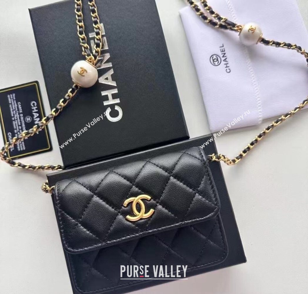 Chanel Lambskin Clutch with Chain and Pearls Black 2025 0618 (99-250618004)