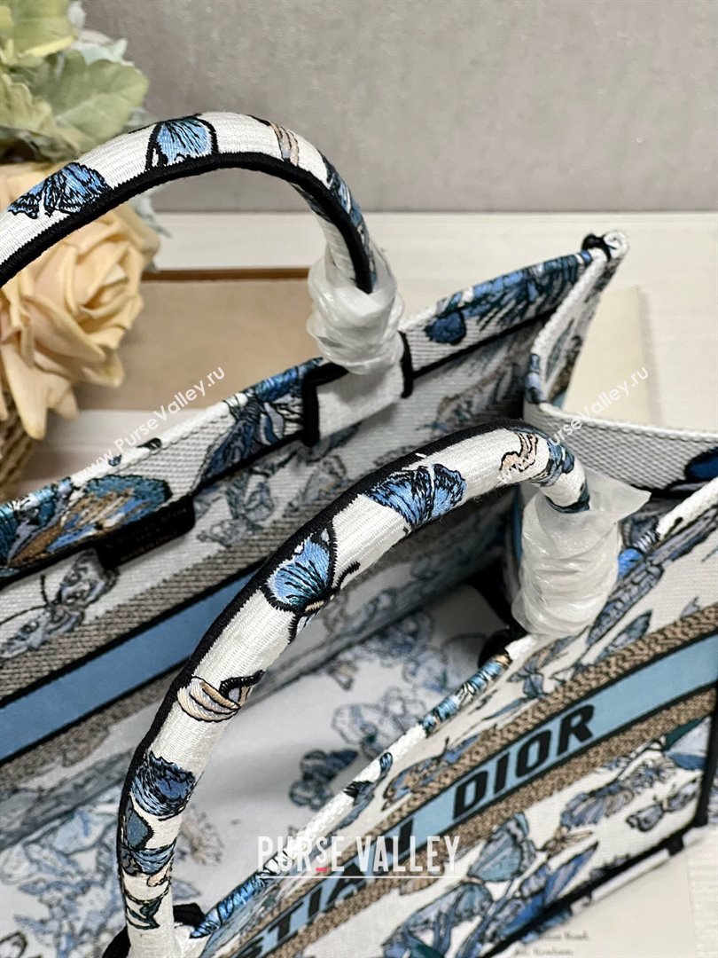 Dior Medium Book Tote Bag in White and Pastel Midnight Blue Toile de Jouy Mexico Embroidery 2023 (DL-23122929)