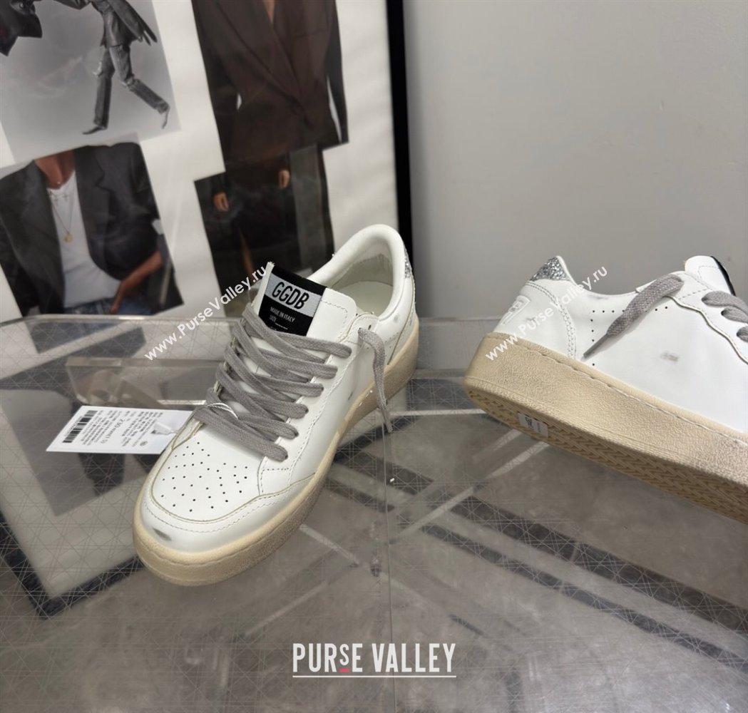 Golden Goose Womens Ball Star 2 Sneakers with silver leather star and silver glitter heel tab 2025 0221 (13-250221012)