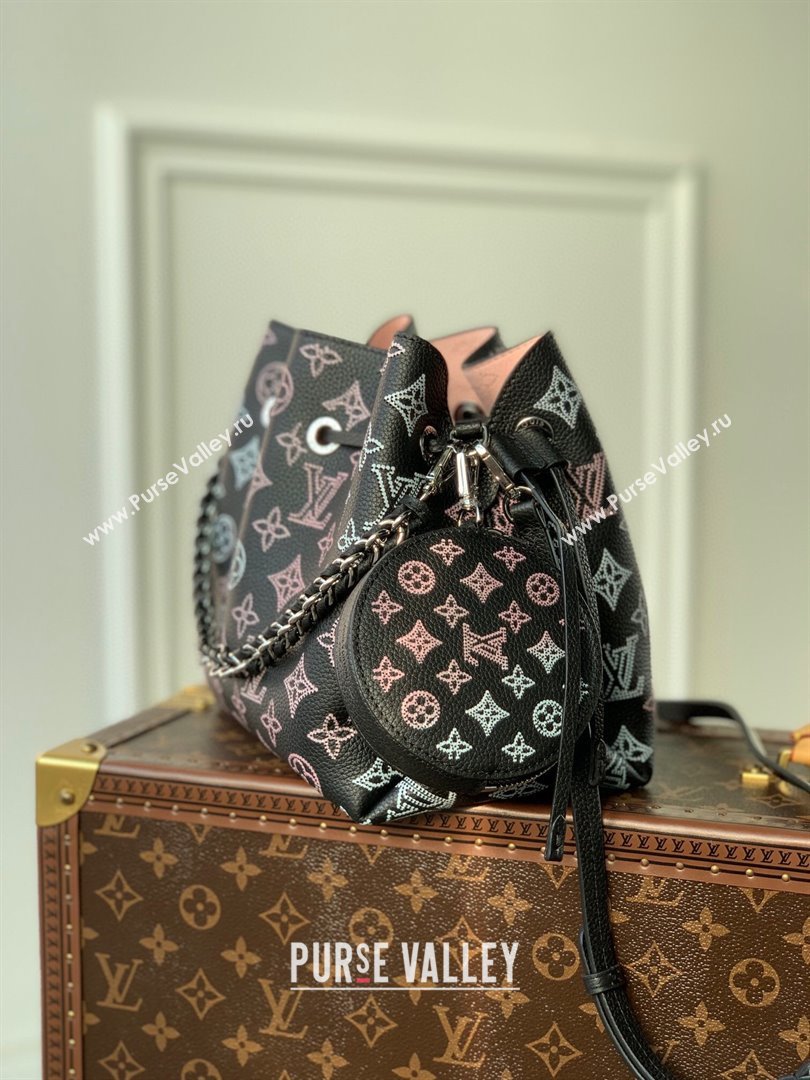 Louis Vuitton Bella Bucket Bag in Perforated Mahina Calfskin M21096 Black/Multicolor 2025 (KI-250121010)
