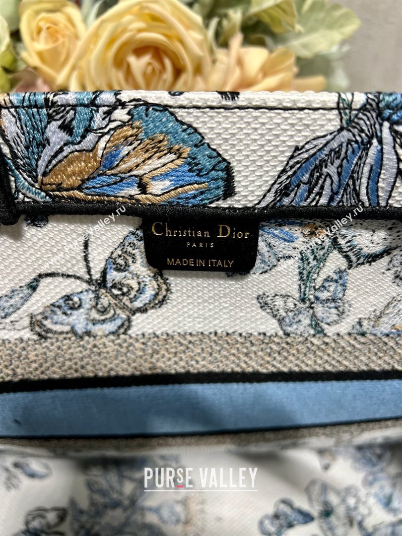 Dior Medium Book Tote Bag in White and Pastel Midnight Blue Toile de Jouy Mexico Embroidery 2023 (DL-23122929)