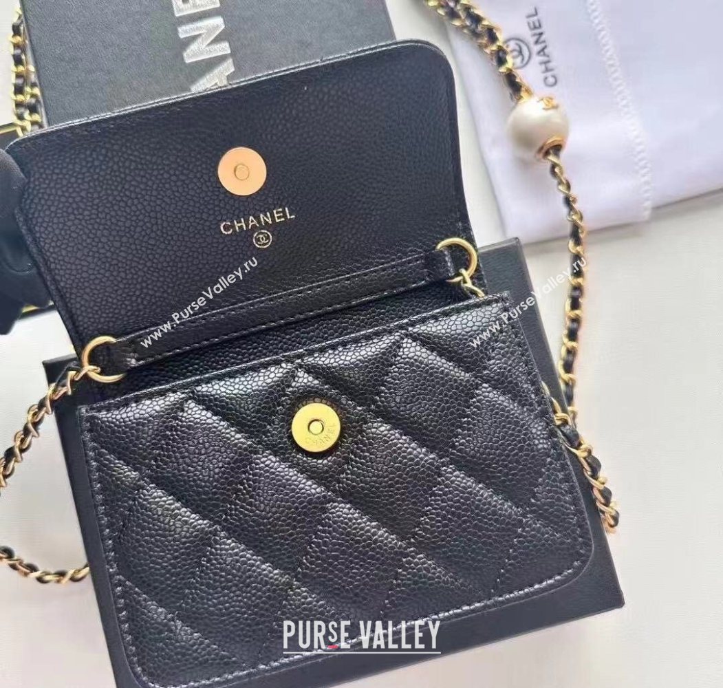 Chanel Grained Calfskin Clutch with Chain and Pearls Black 2025 0618 (99-250618005)