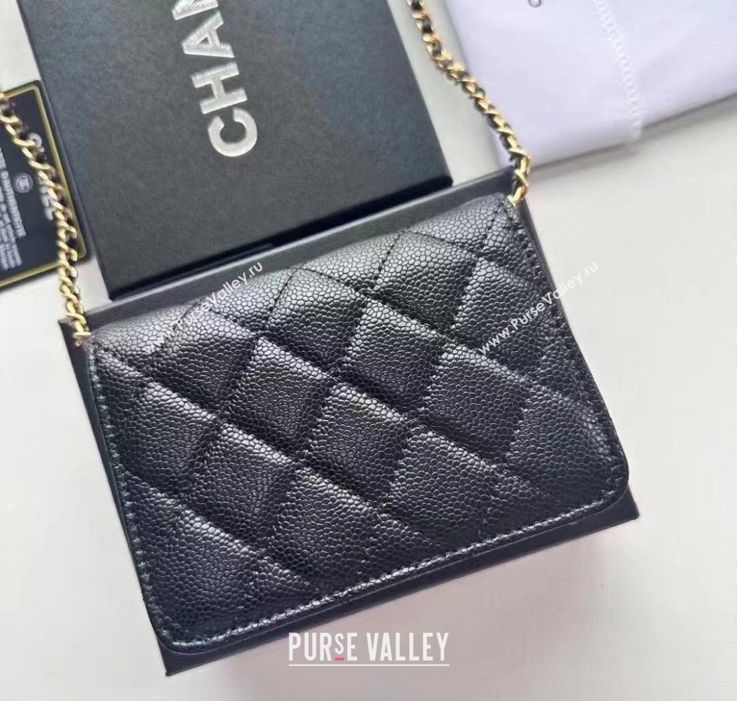 Chanel Grained Calfskin Clutch with Chain and Pearls Black 2025 0618 (99-250618005)