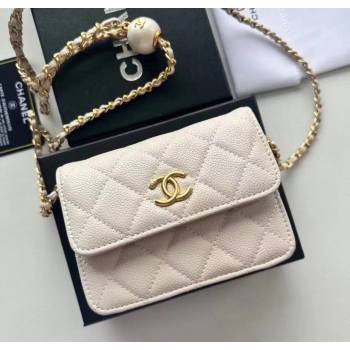 Chanel Grained Calfskin Clutch with Chain and Pearls White 2025 0618 (99-250618006)
