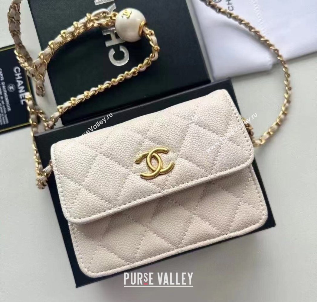 Chanel Grained Calfskin Clutch with Chain and Pearls White 2025 0618 (99-250618006)