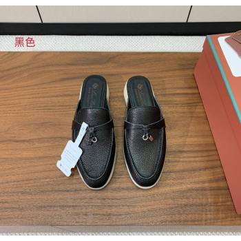 Loro Piana Charms Walk Babouche Loafer Mules in Grained Calfskin Leather Black 2025 LP121102 (HH-251211044)