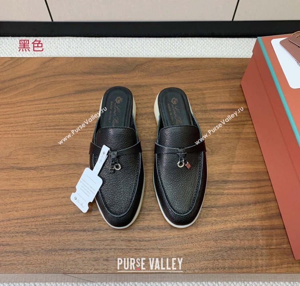 Loro Piana Charms Walk Babouche Loafer Mules in Grained Calfskin Leather Black 2025 LP121102 (HH-251211044)