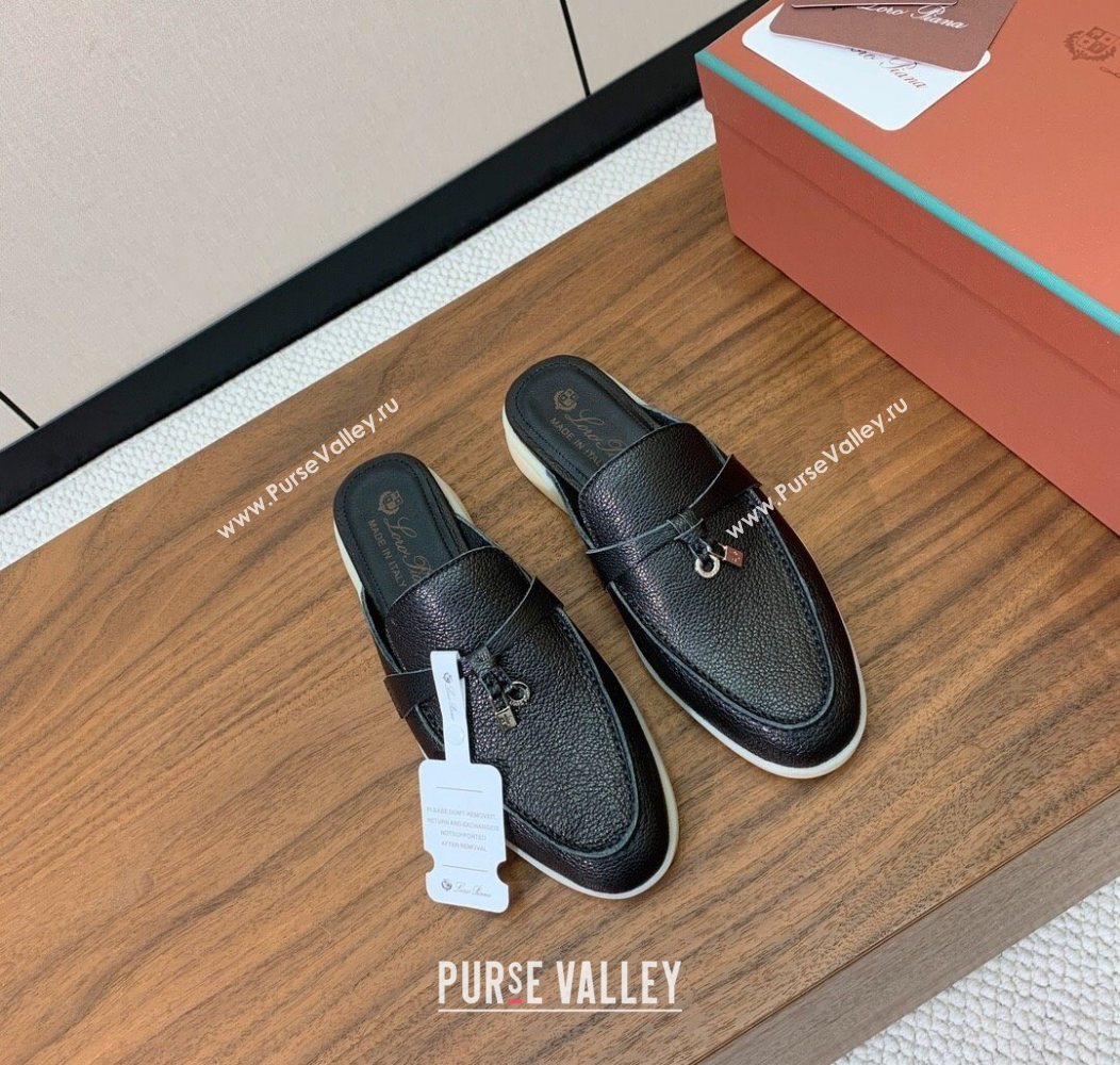 Loro Piana Charms Walk Babouche Loafer Mules in Grained Calfskin Leather Black 2025 LP121102 (HH-251211044)