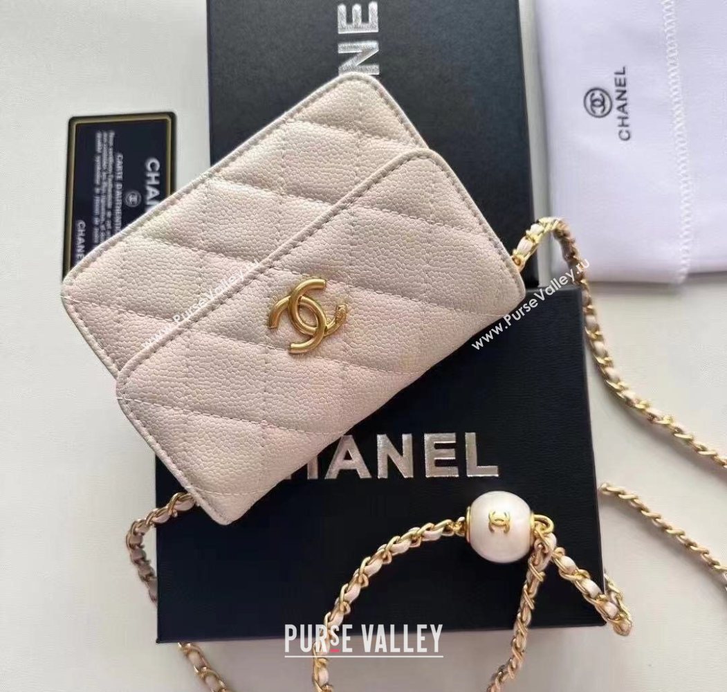 Chanel Grained Calfskin Clutch with Chain and Pearls White 2025 0618 (99-250618006)