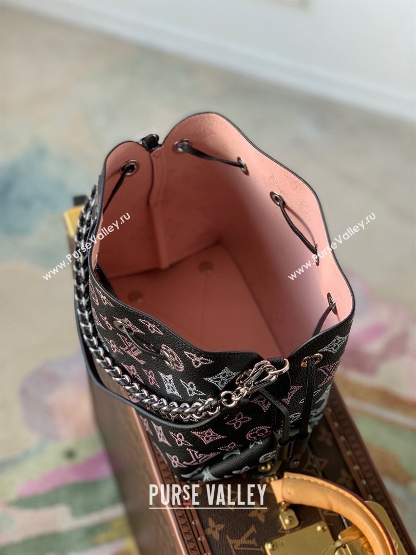 Louis Vuitton Bella Bucket Bag in Perforated Mahina Calfskin M21096 Black/Multicolor 2025 (KI-250121010)