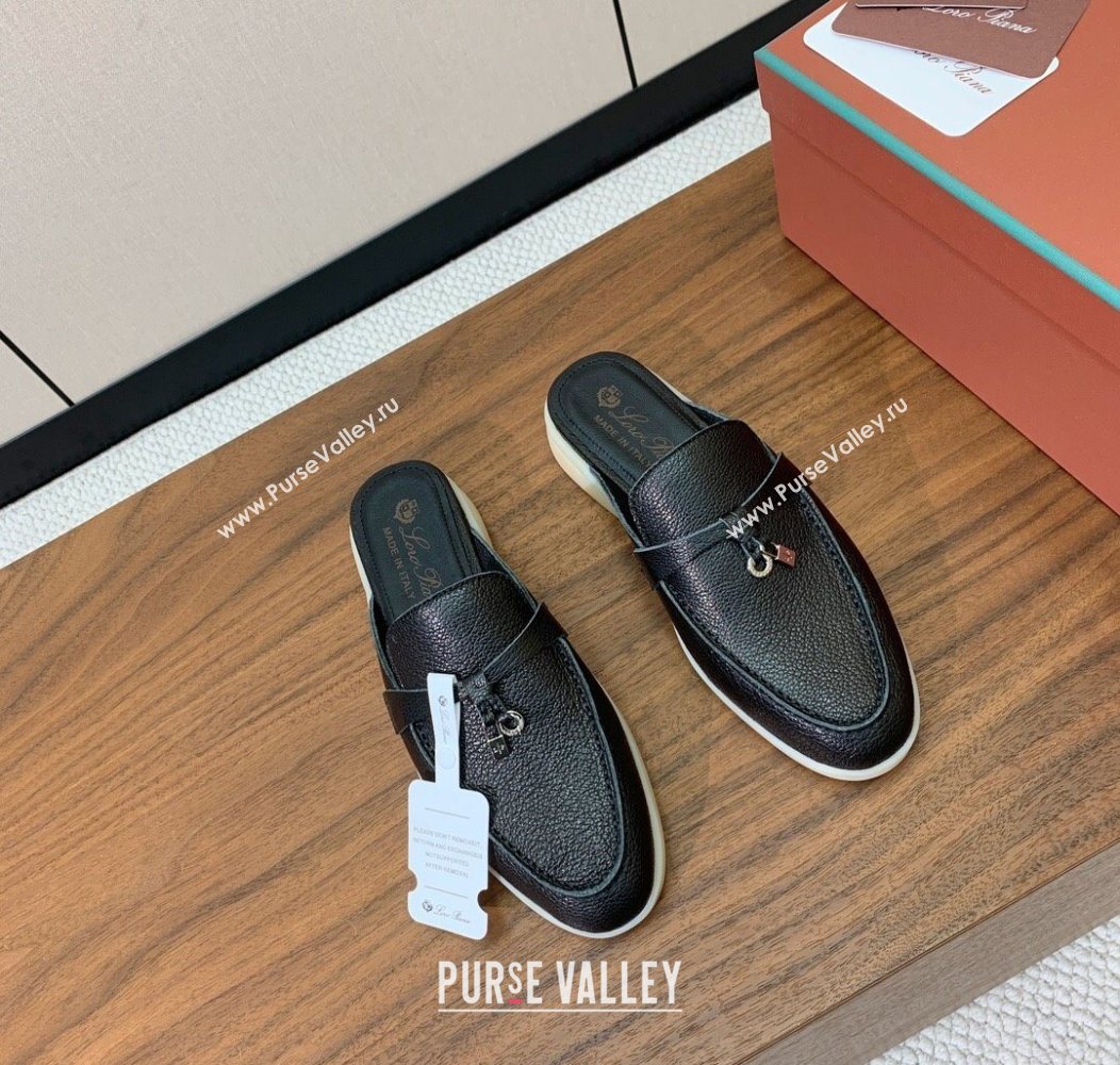 Loro Piana Charms Walk Babouche Loafer Mules in Grained Calfskin Leather Black 2025 LP121102 (HH-251211044)