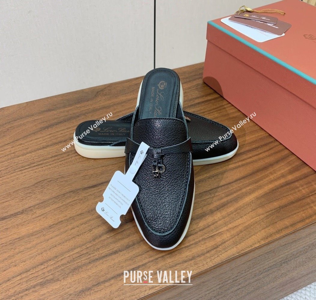 Loro Piana Charms Walk Babouche Loafer Mules in Grained Calfskin Leather Black 2025 LP121102 (HH-251211044)
