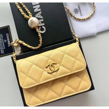 Chanel Grained Calfskin Clutch with Chain and Pearls Yellow 2025 0618 (99-250618007)