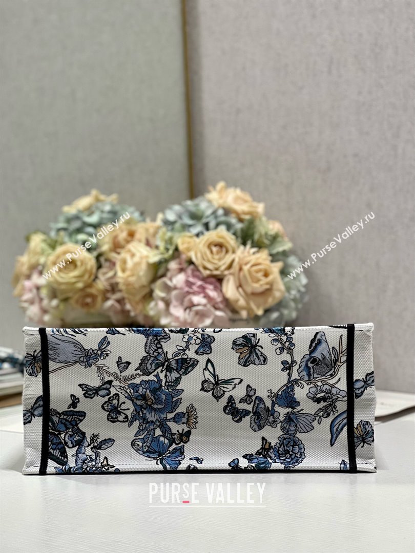 Dior Large Book Tote Bag in White and Pastel Midnight Blue Toile de Jouy Mexico Embroidery 2023 (DL-23122930)