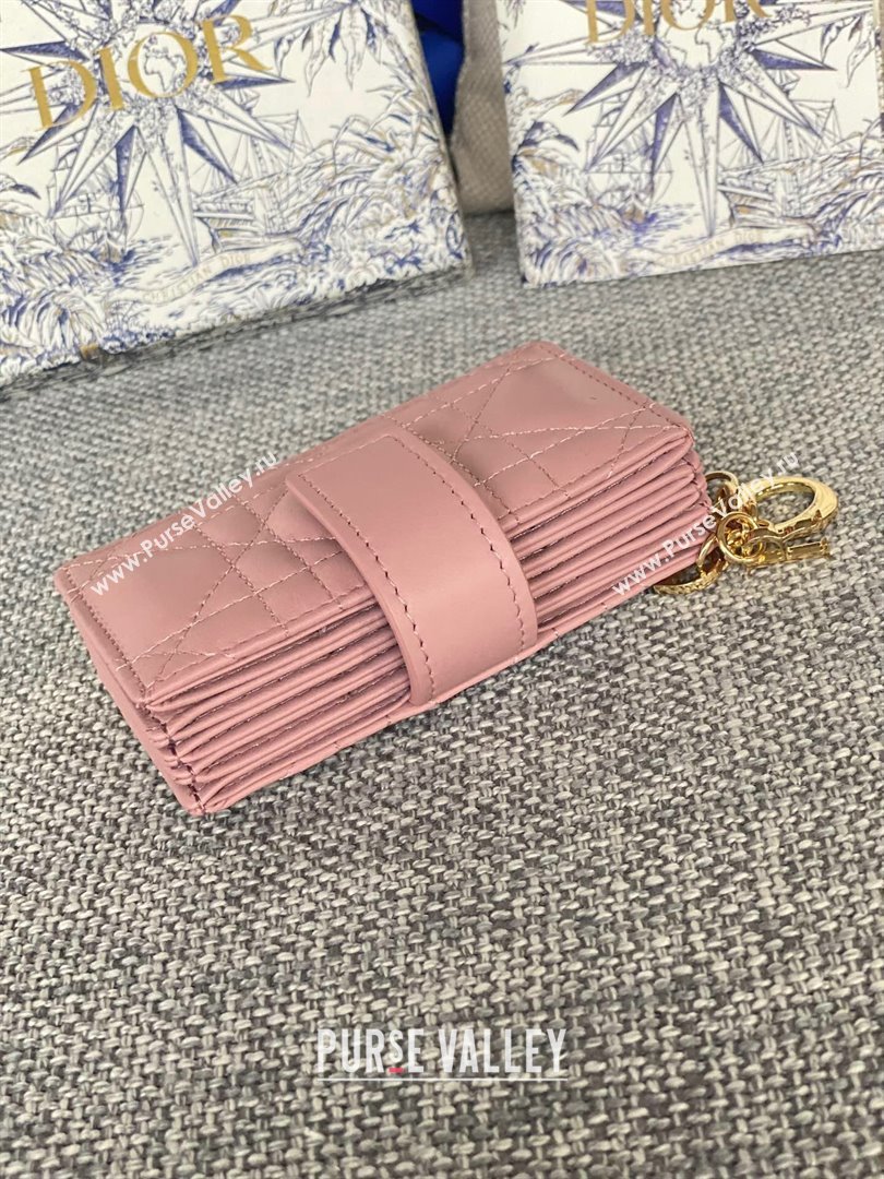 Dior Lady 5-Gusset Card Holder Wallet in Cannage Lambskin Pink 2024 (XXG-24020202)