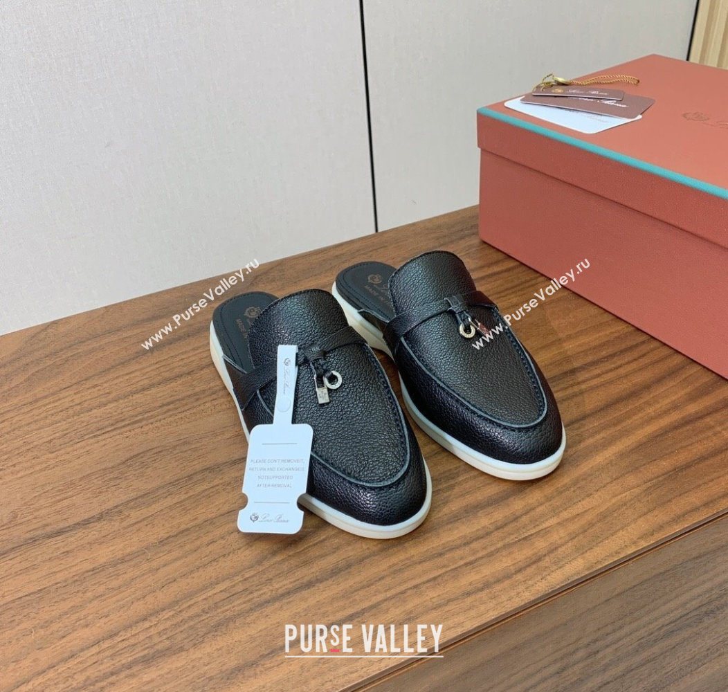 Loro Piana Charms Walk Babouche Loafer Mules in Grained Calfskin Leather Black 2025 LP121102 (HH-251211044)