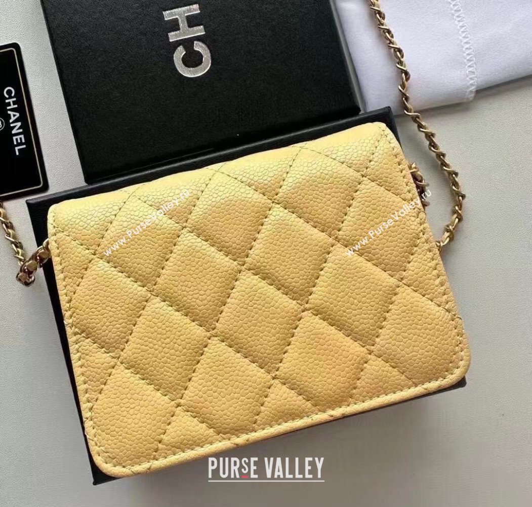 Chanel Grained Calfskin Clutch with Chain and Pearls Yellow 2025 0618 (99-250618007)