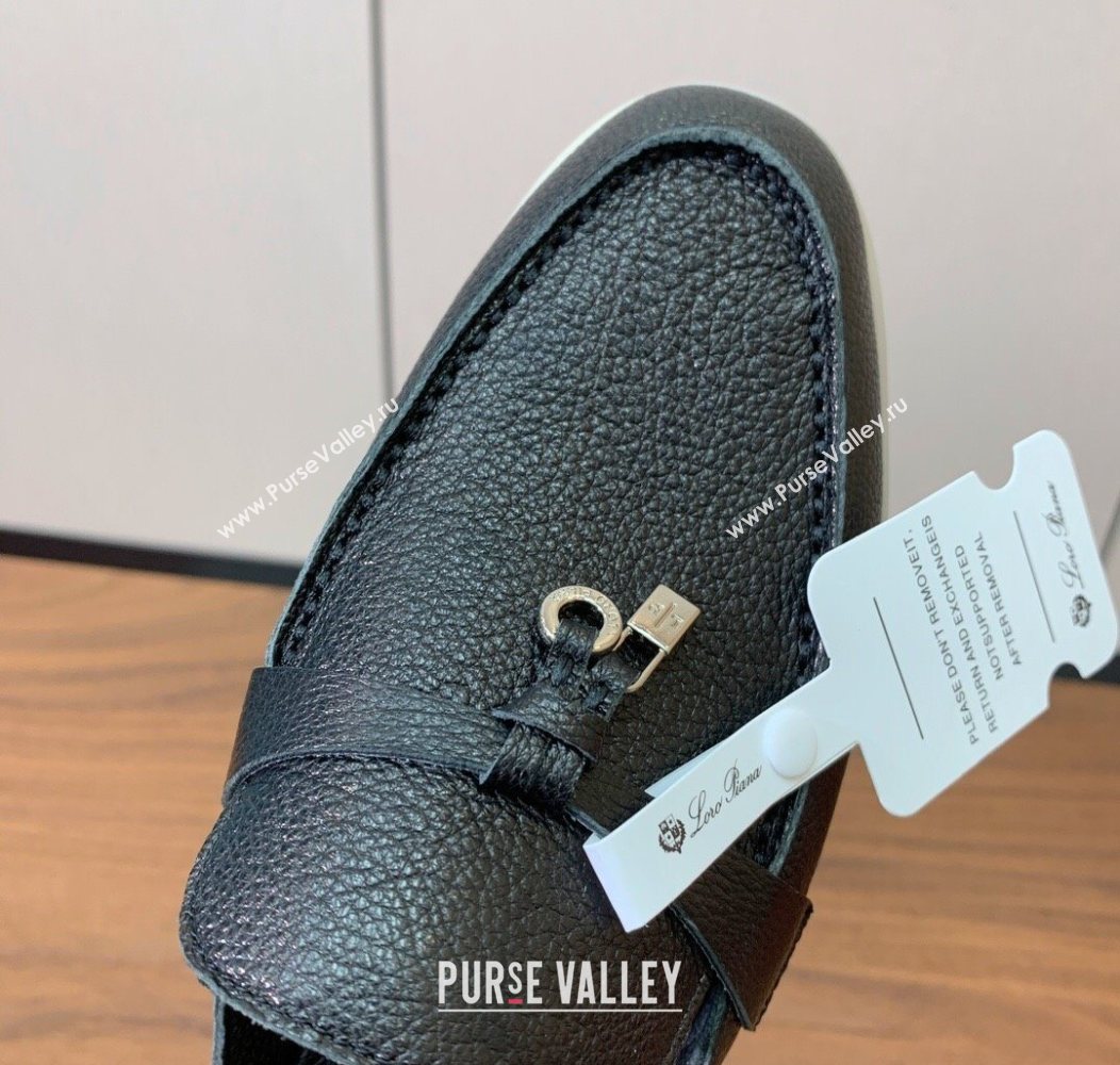 Loro Piana Charms Walk Babouche Loafer Mules in Grained Calfskin Leather Black 2025 LP121102 (HH-251211044)