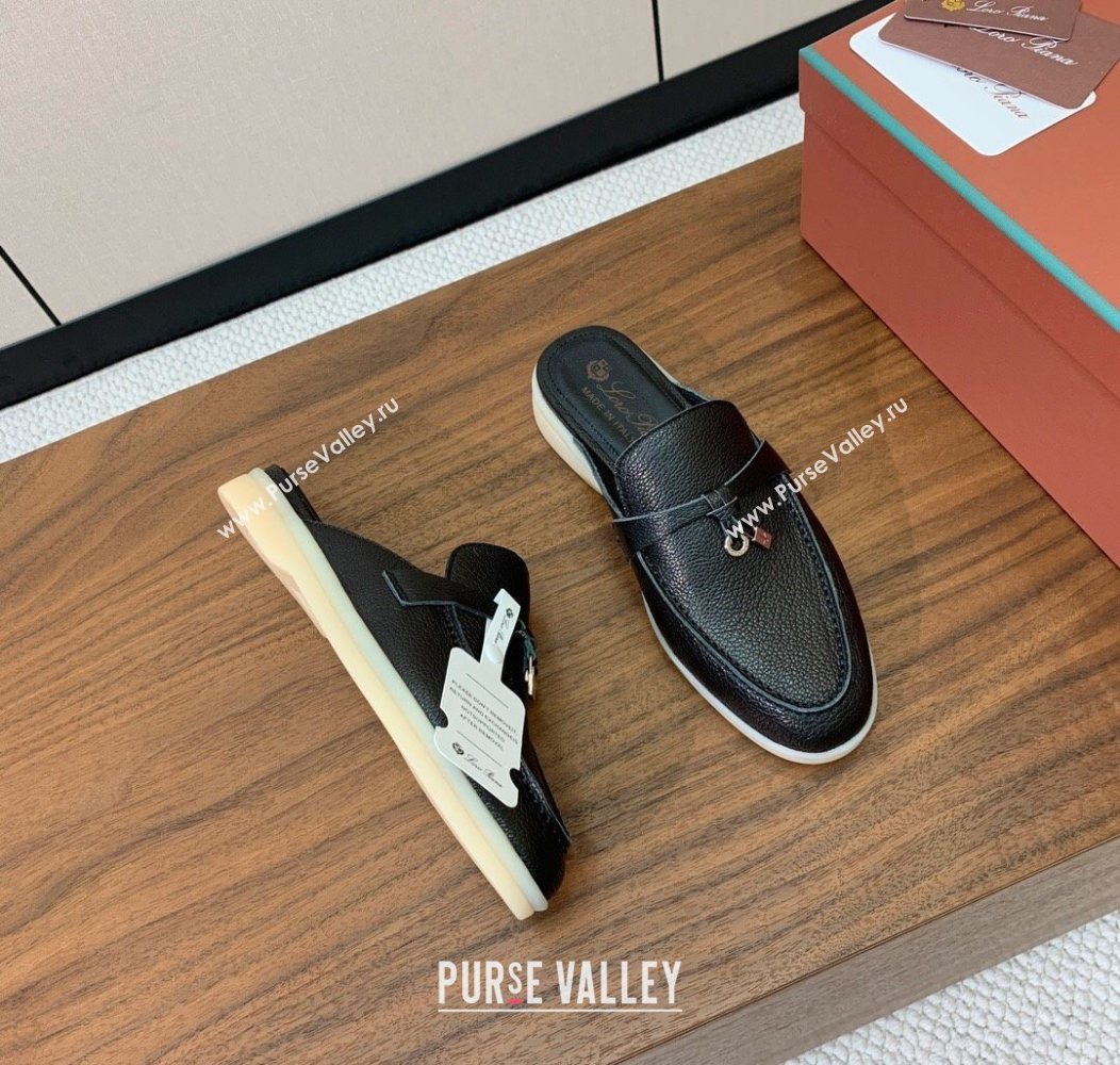 Loro Piana Charms Walk Babouche Loafer Mules in Grained Calfskin Leather Black 2025 LP121102 (HH-251211044)