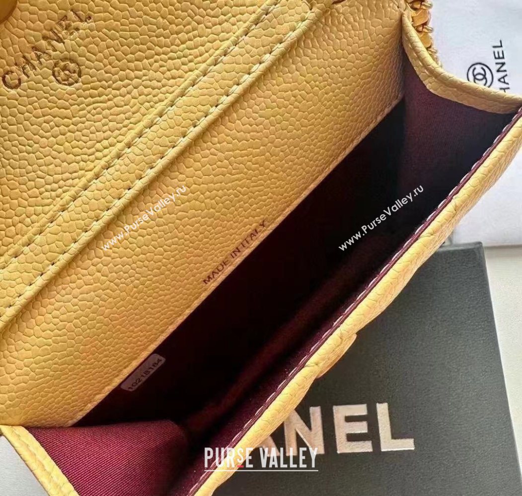 Chanel Grained Calfskin Clutch with Chain and Pearls Yellow 2025 0618 (99-250618007)