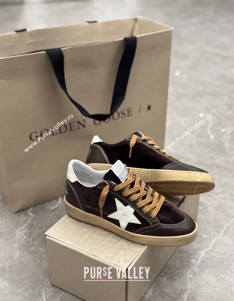 Golden Goose Womens Ball Star Sneakers in brown velvet with white leather star and heel tab 2025 0221 (13-250221014)