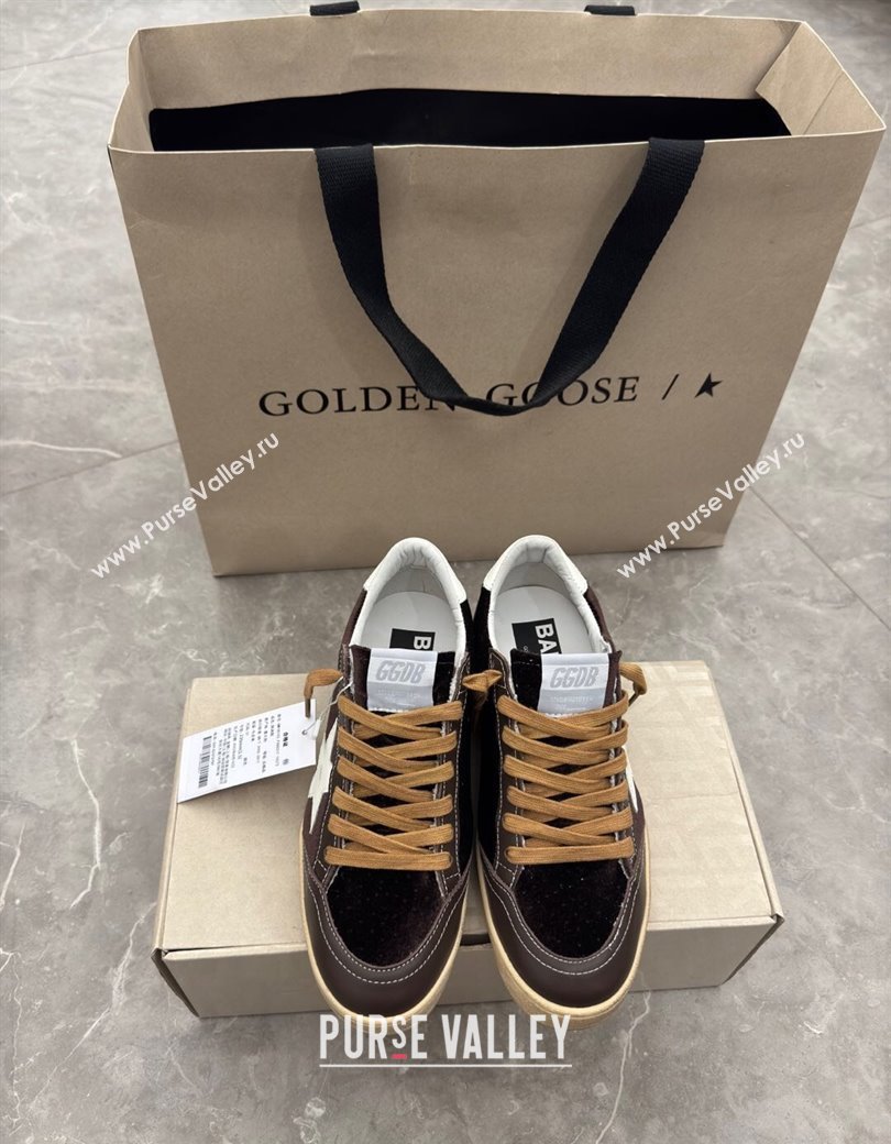 Golden Goose Womens Ball Star Sneakers in brown velvet with white leather star and heel tab 2025 0221 (13-250221014)