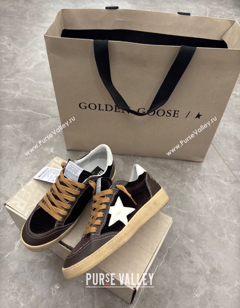 Golden Goose Womens Ball Star Sneakers in brown velvet with white leather star and heel tab 2025 0221 (13-250221014)