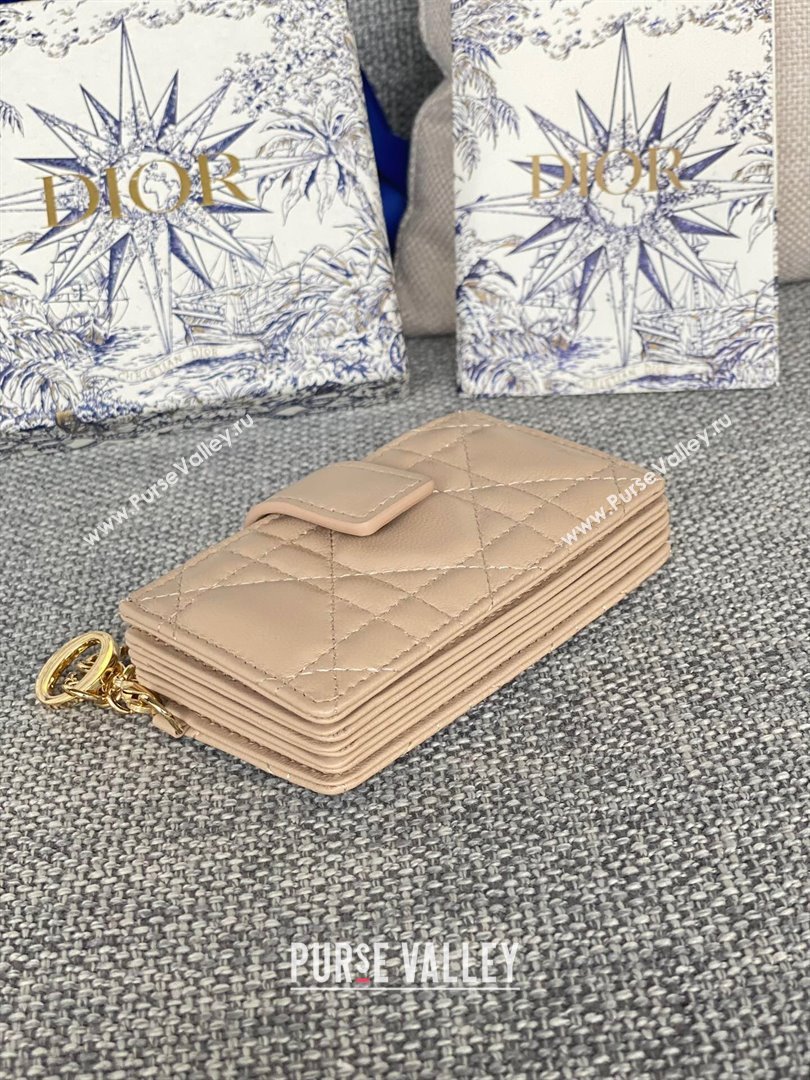 Dior Lady 5-Gusset Card Holder Wallet in Cannage Lambskin Beige 2024 (XXG-24020201)