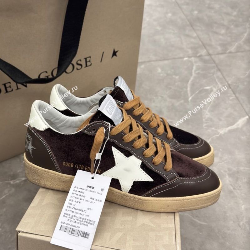 Golden Goose Womens Ball Star Sneakers in brown velvet with white leather star and heel tab 2025 0221 (13-250221014)