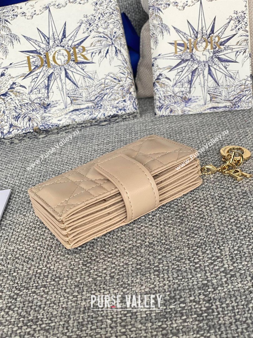 Dior Lady 5-Gusset Card Holder Wallet in Cannage Lambskin Beige 2024 (XXG-24020201)