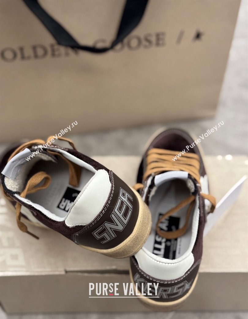 Golden Goose Womens Ball Star Sneakers in brown velvet with white leather star and heel tab 2025 0221 (13-250221014)