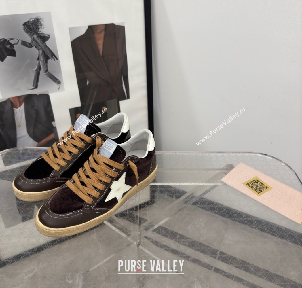 Golden Goose Womens Ball Star Sneakers in brown velvet with white leather star and heel tab 2025 0221 (13-250221014)