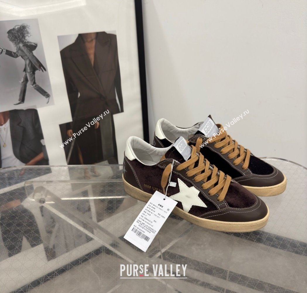 Golden Goose Womens Ball Star Sneakers in brown velvet with white leather star and heel tab 2025 0221 (13-250221014)