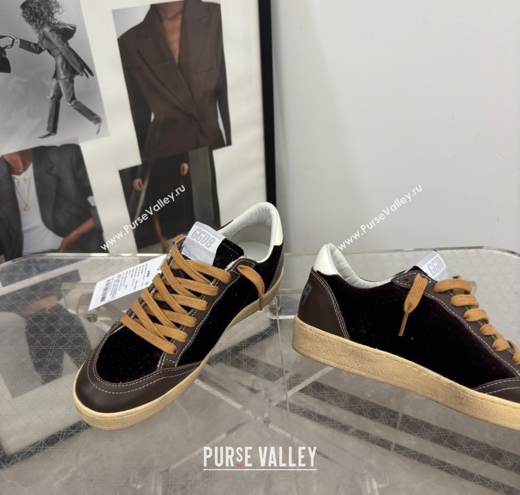 Golden Goose Womens Ball Star Sneakers in brown velvet with white leather star and heel tab 2025 0221 (13-250221014)