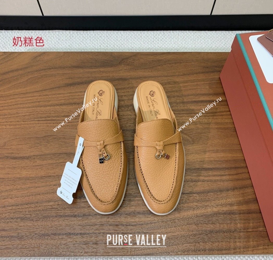 Loro Piana Charms Walk Babouche Loafer Mules in Grained Calfskin Leather Biscuits Beige 2025 LP121102 (HH-251211046)