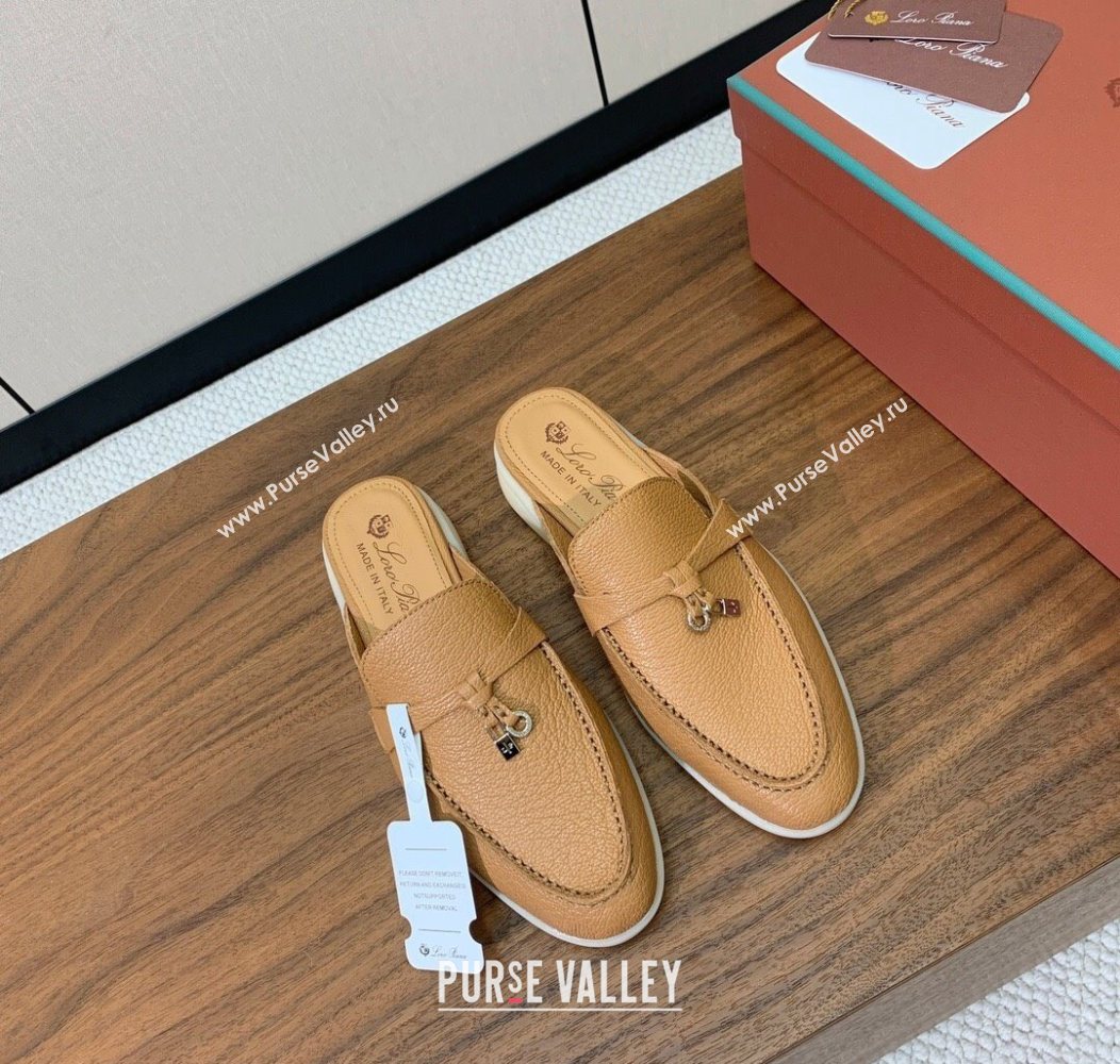 Loro Piana Charms Walk Babouche Loafer Mules in Grained Calfskin Leather Biscuits Beige 2025 LP121102 (HH-251211046)