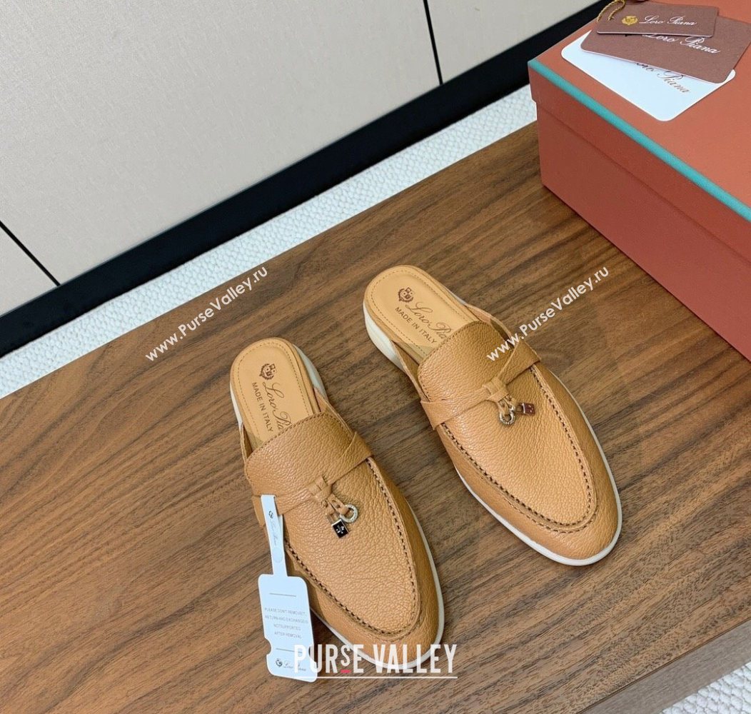Loro Piana Charms Walk Babouche Loafer Mules in Grained Calfskin Leather Biscuits Beige 2025 LP121102 (HH-251211046)
