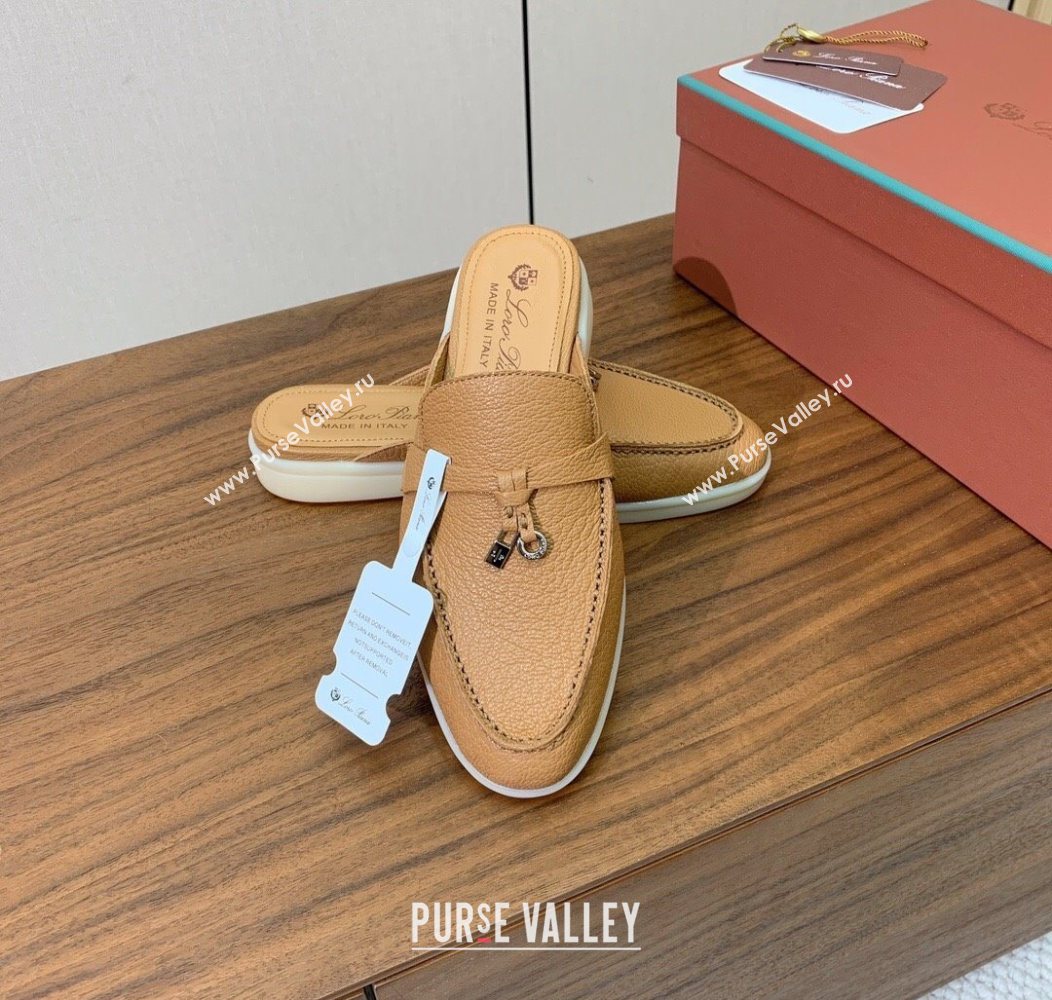 Loro Piana Charms Walk Babouche Loafer Mules in Grained Calfskin Leather Biscuits Beige 2025 LP121102 (HH-251211046)