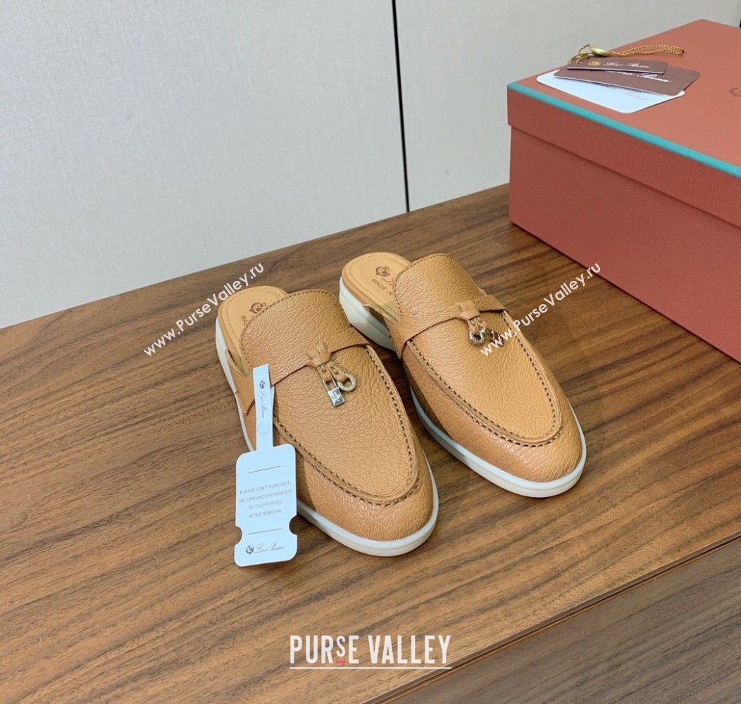 Loro Piana Charms Walk Babouche Loafer Mules in Grained Calfskin Leather Biscuits Beige 2025 LP121102 (HH-251211046)