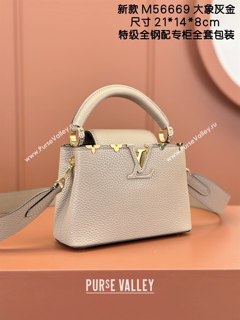 Louis Vuitton Capucines Mini Bag in Taurillon Leather M56669 Grey 2024 (K-24123018)