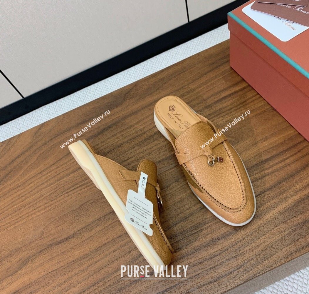 Loro Piana Charms Walk Babouche Loafer Mules in Grained Calfskin Leather Biscuits Beige 2025 LP121102 (HH-251211046)