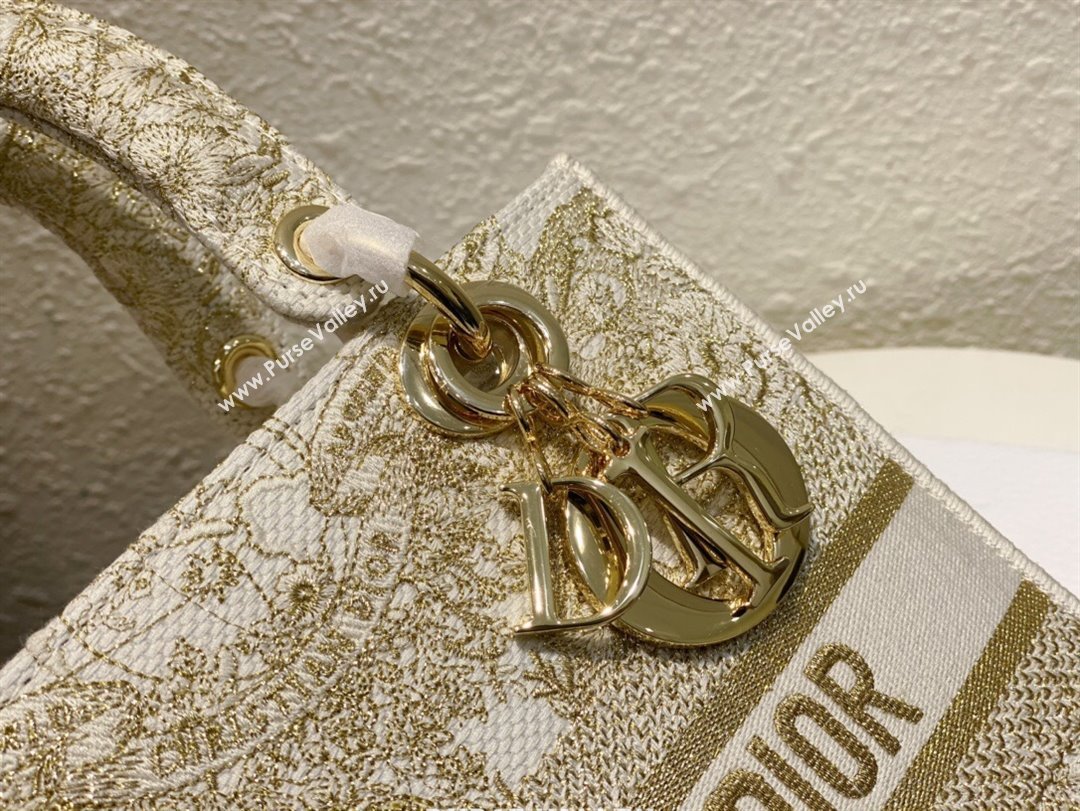 Dior Medium Lady D-Lite Bag in Gold-Tone and White Butterfly Around The World Embroidery 2024 (DMZ-24022803)