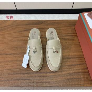 Loro Piana Charms Walk Babouche Loafer Mules in Grained Calfskin Leather Light Grey 2025 LP121102 (HH-251211047)