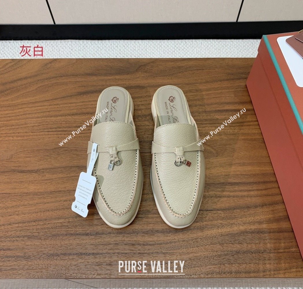 Loro Piana Charms Walk Babouche Loafer Mules in Grained Calfskin Leather Light Grey 2025 LP121102 (HH-251211047)