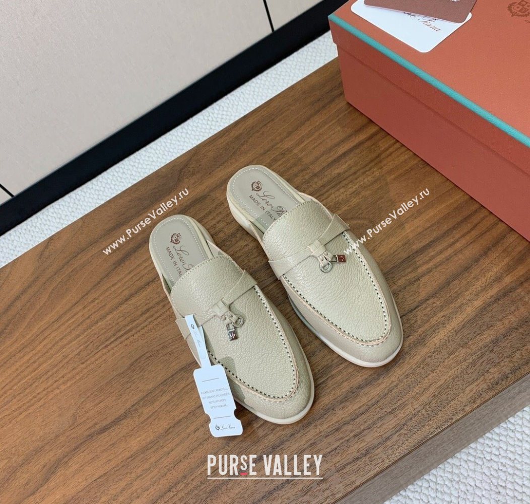 Loro Piana Charms Walk Babouche Loafer Mules in Grained Calfskin Leather Light Grey 2025 LP121102 (HH-251211047)